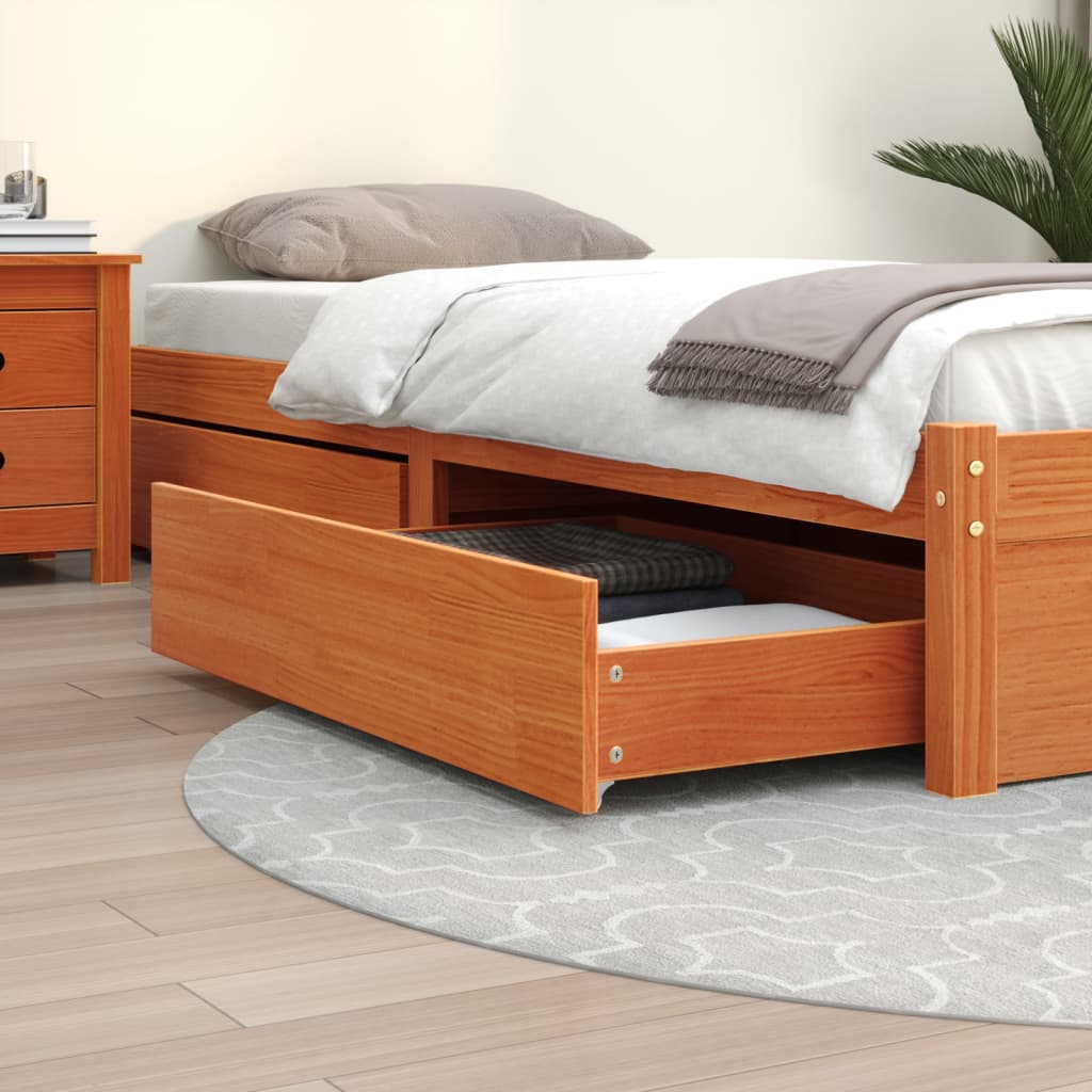 Bed Drawers 4 Pieces Wax Brown Solid Wood Pine - R and M Furniture