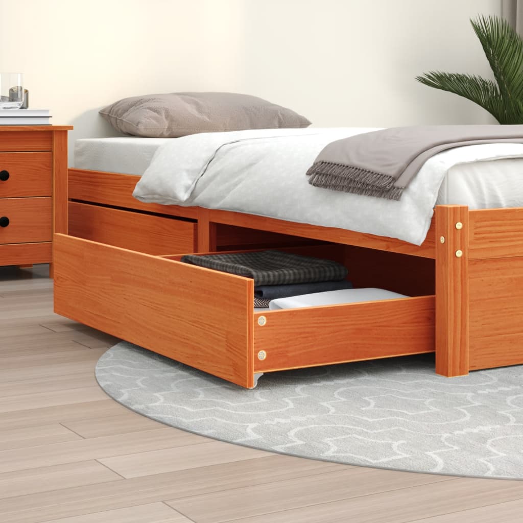 Bed Drawers 2 Pieces Wax Brown Solid Wood Pine - R and M Furniture
