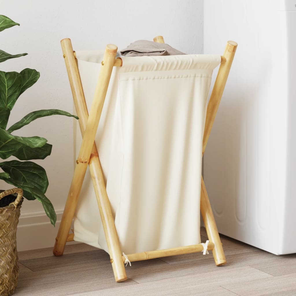 Laundry Basket Cream White 41.5x36x63.5 cm Bamboo - Discount Dealers