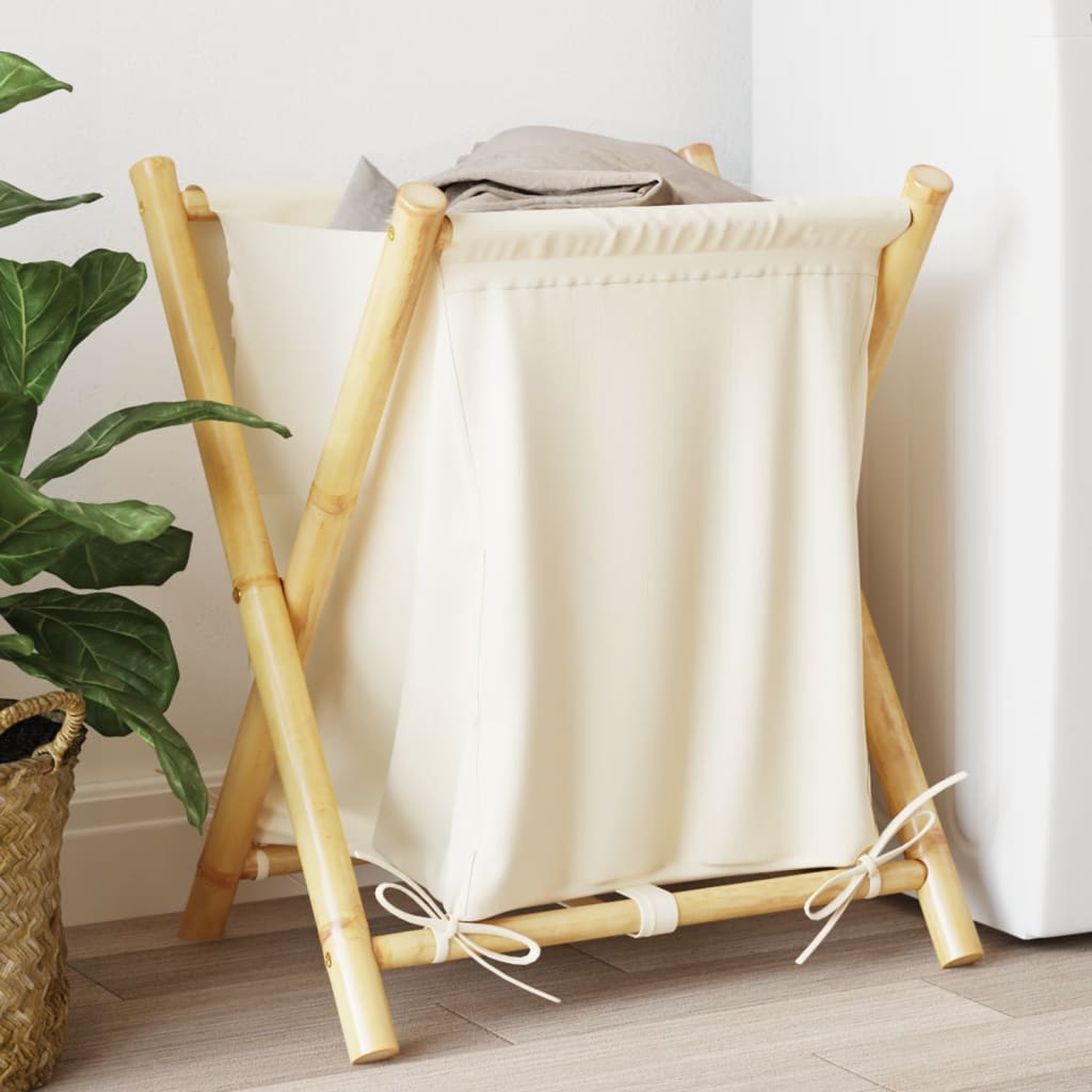 Laundry Basket Cream White 45x55x63.5 cm Bamboo - Discount Dealers