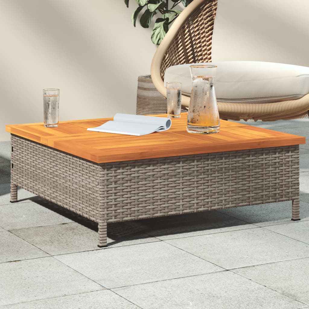 Garden Table Grey 70x70x25 cm Rattan and Acacia Wood - Merkel Designers