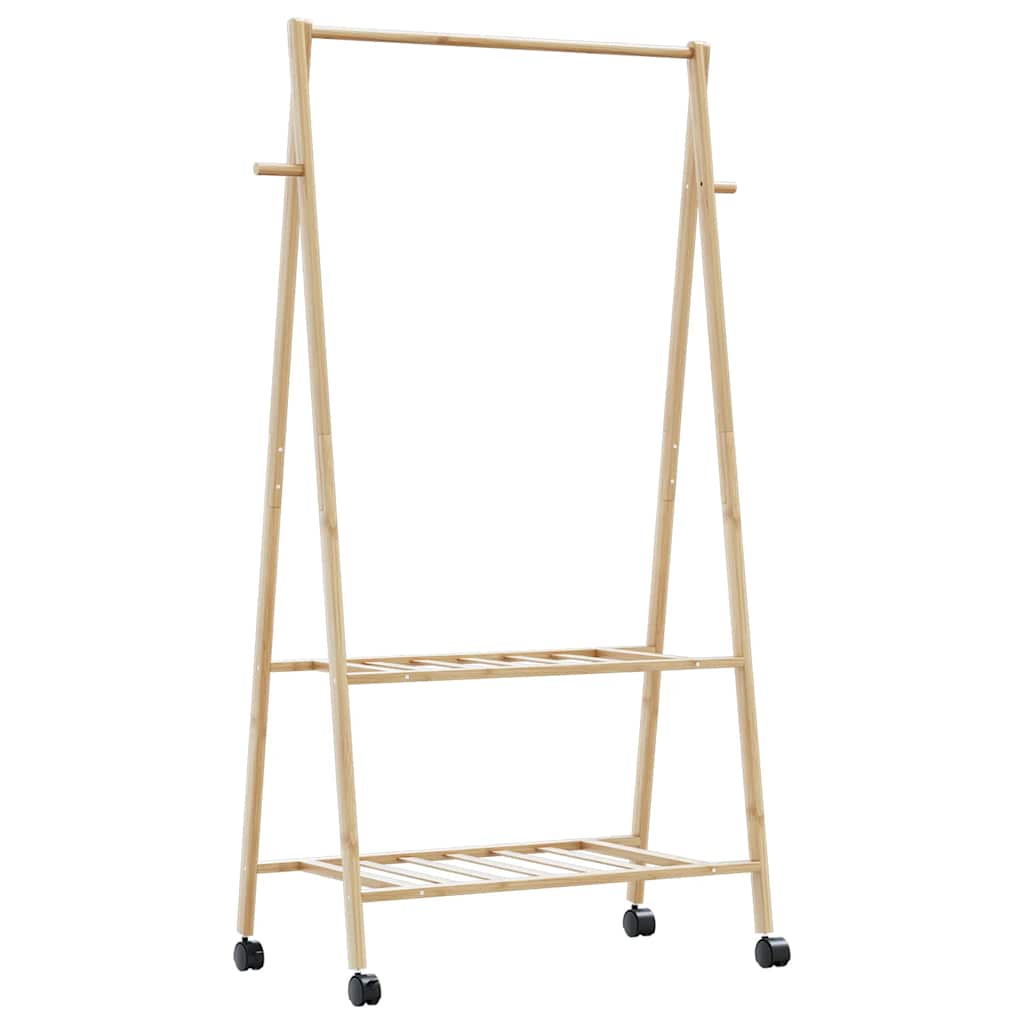 Clothes Rack with Shelves and Wheels 96x45.5x155.5 cm Bamboo - Brittle & Co