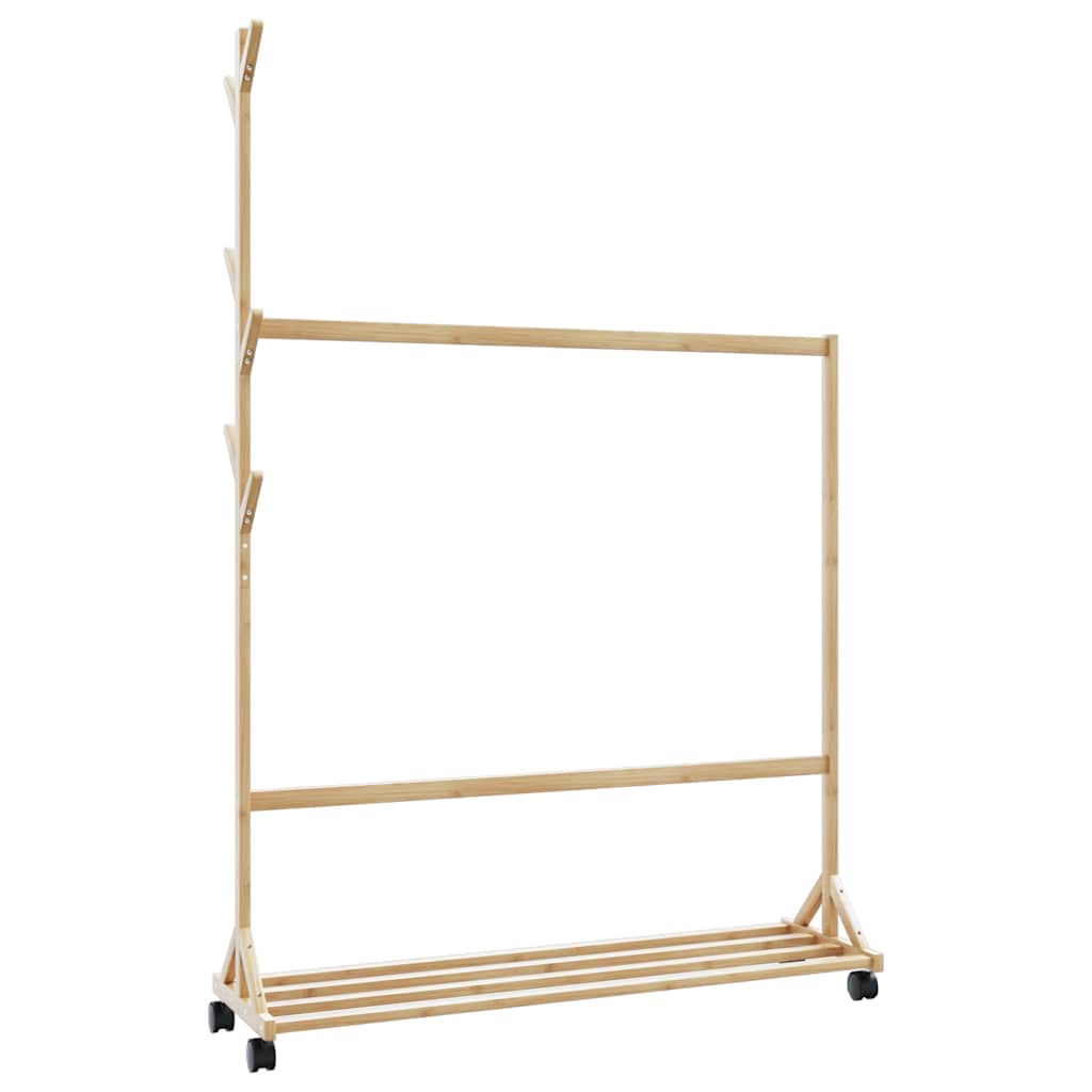 Clothes Rack with Hooks and Wheels 100x35x157 cm Bamboo - The Home Maker
