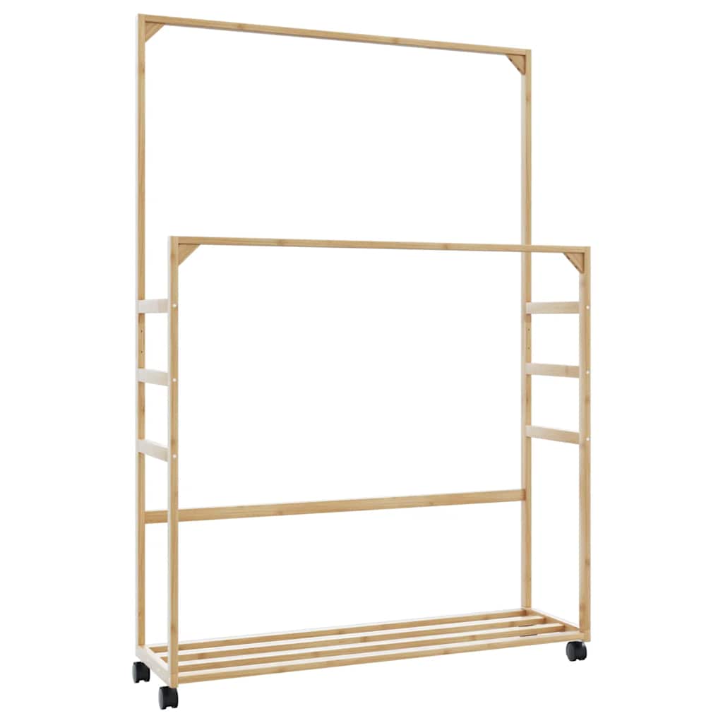 Clothes Rack with Shelves and Wheels 90x35x155 cm Bamboo - R and M Furniture