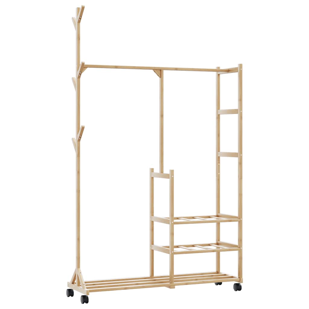 Clothes Rack with Shelves and Wheels 100x38x175.5 cm Bamboo - Tyrell & Tyrell