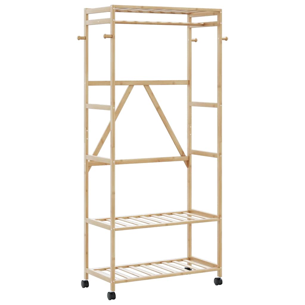 Clothes Rack with Shelves and Wheels 90x40x179.5 cm Bamboo - Casper Homes