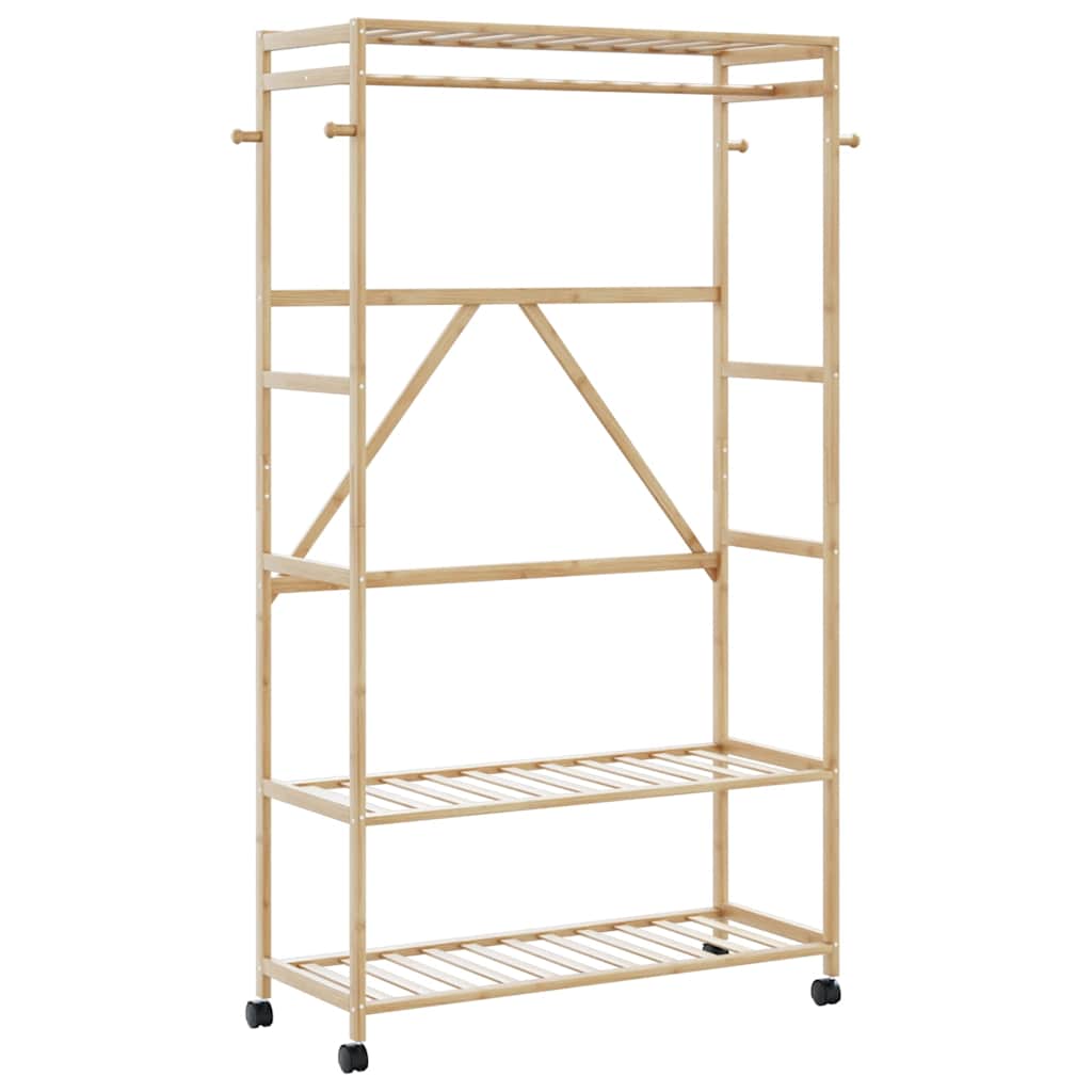 Clothes Rack with Shelves and Wheels 110x40x180 cm Bamboo - Brittle & Co