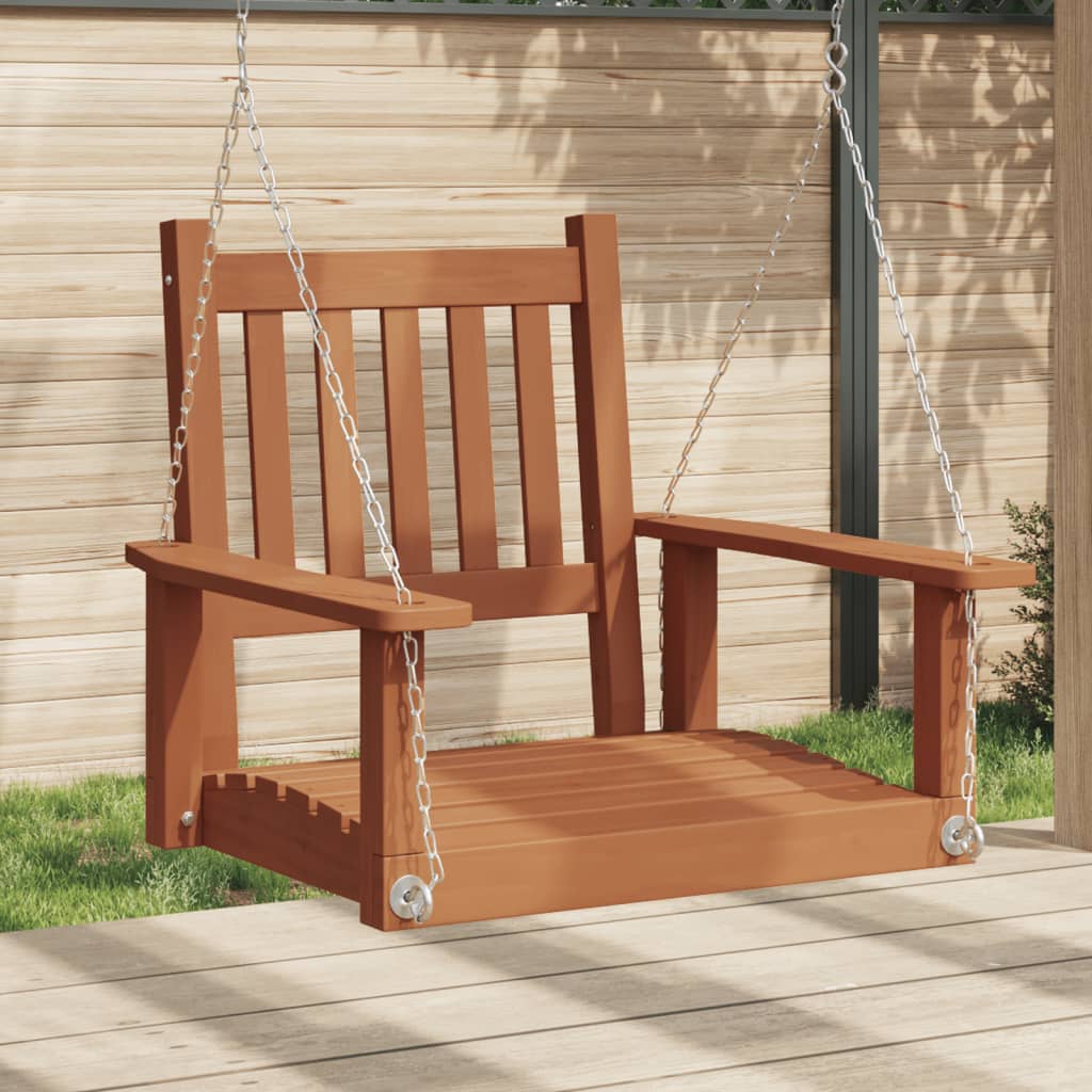 Garden Swing Chair with Metal Chains Brown Solid Wood Fir - vid-4008975 - Discount Dealers
