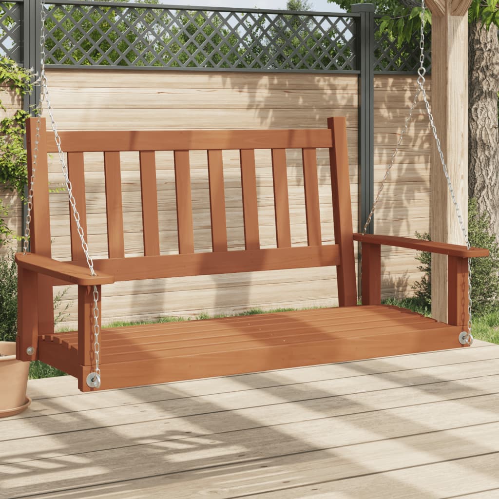 Garden Swing Bench with Metal Chains Brown Solid Wood Fir - vid-4008977 - Discount Dealers