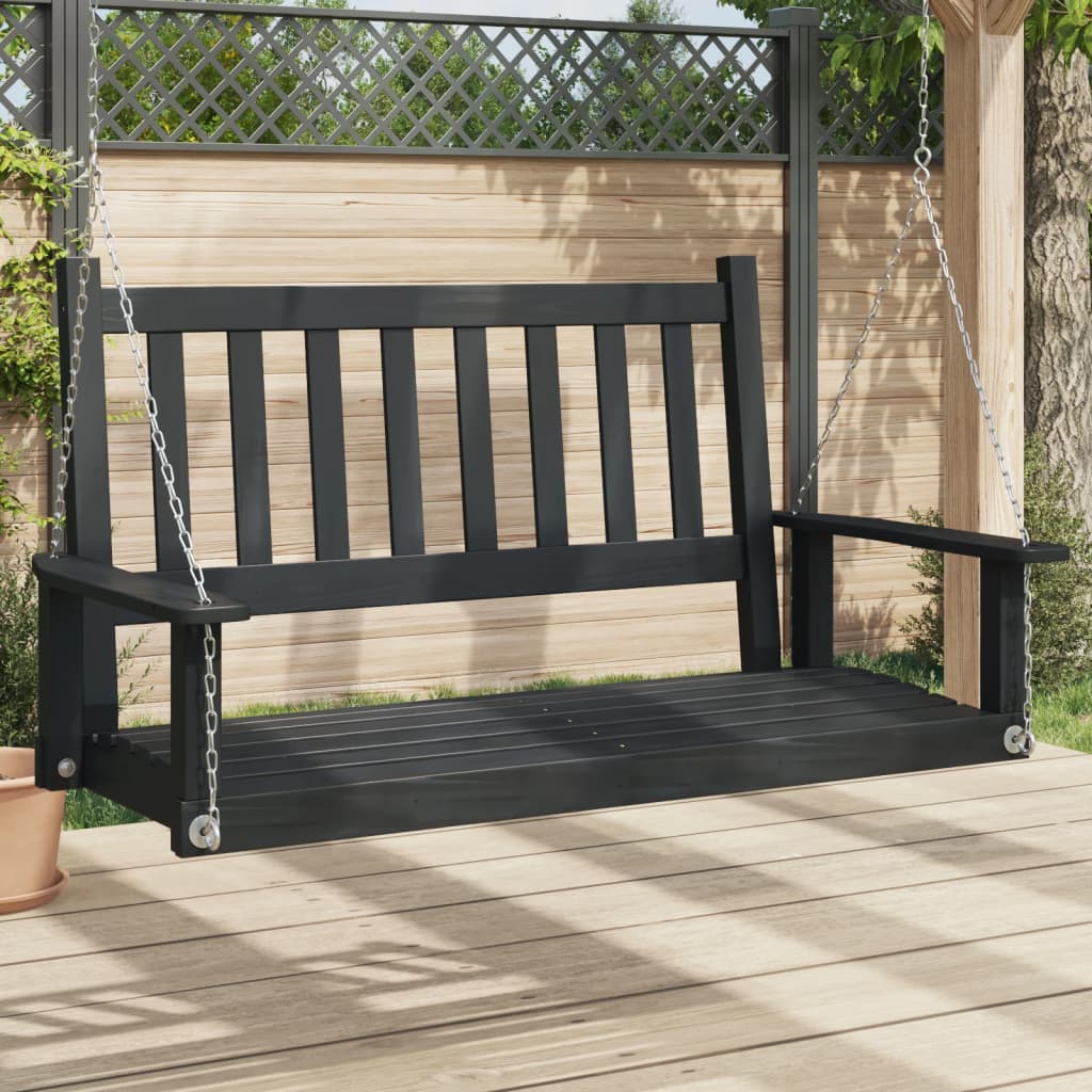 Garden Swing Bench with Metal Chains Black Solid Wood Fir - vid-4008978 - Discount Dealers