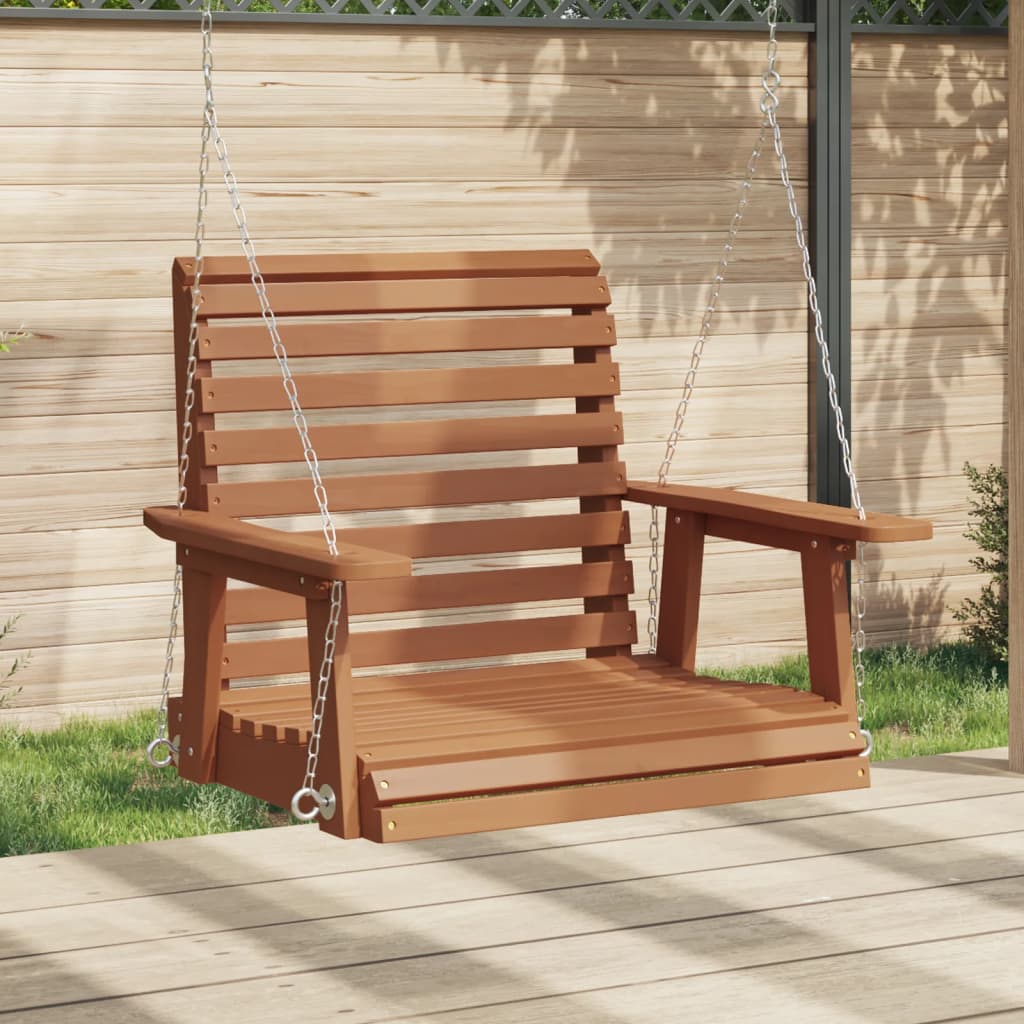 Garden Swing Chair with Metal Chains Brown Solid Wood Fir - vid-4008979 - Discount Dealers