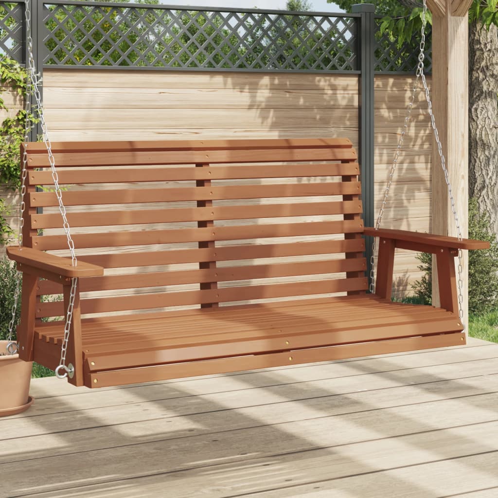 Garden Swing Bench with Metal Chains Brown Solid Wood Fir - vid-4008981 - Discount Dealers