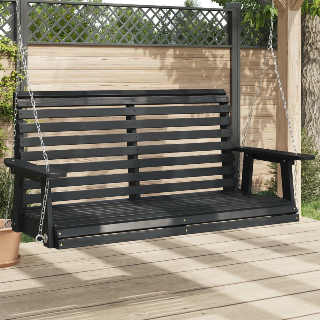 Garden Swing Bench with Metal Chains Black Solid Wood Fir - vid-4008982 - Discount Dealers