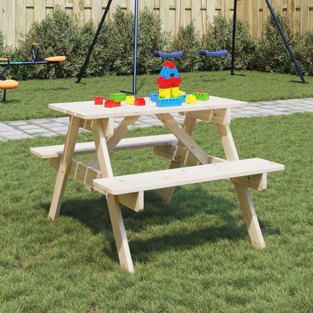Picnic Table for 4 Kids with Umbrella Hole Solid Wood Fir - vid-4008983 - Discount Dealers