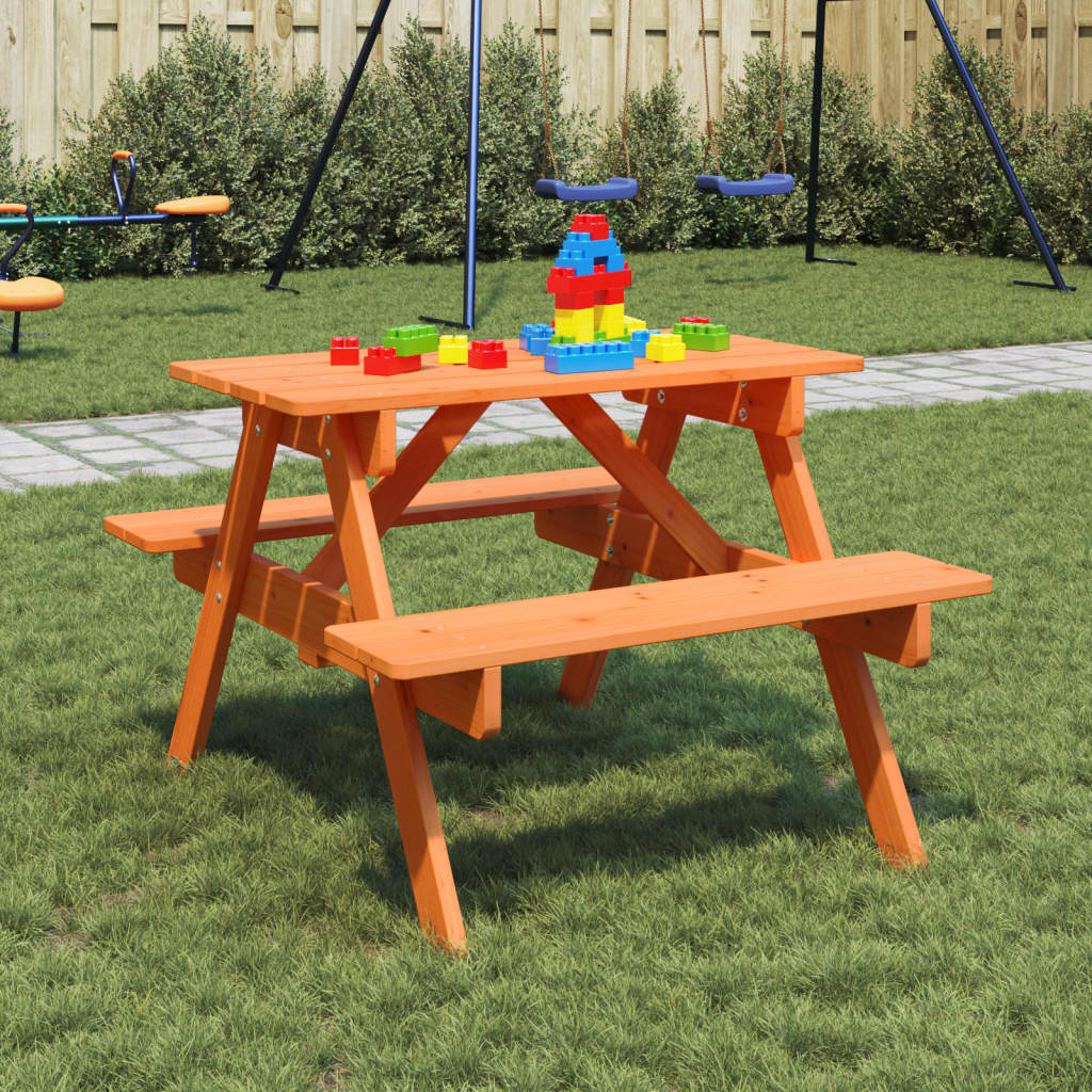 Picnic Table for 4 Kids with Umbrella Hole Solid Wood Fir - vid-4008984 - Discount Dealers