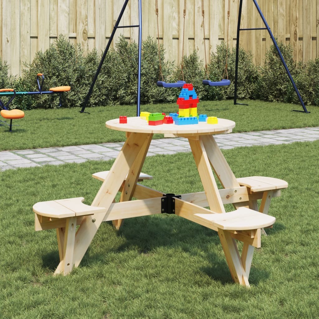 Picnic Table for 4 Kids with Umbrella Hole Round Solid Wood Fir - vid-4008987 - Discount Dealers