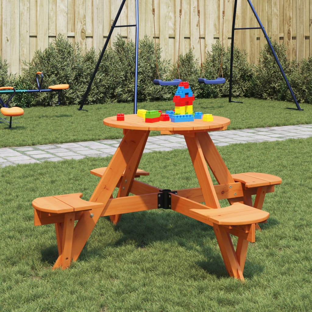 Picnic Table for 4 Kids with Umbrella Hole Round Solid Wood Fir - vid-4008988 - Discount Dealers