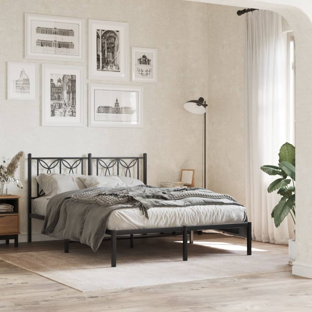 Metal Bedframe with Headboard Black 140x190cm - Design Hut