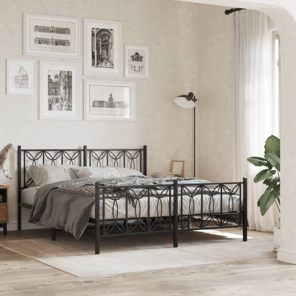 Metal Bedframe with Footboard Black 150x200cm - Merlin Deals