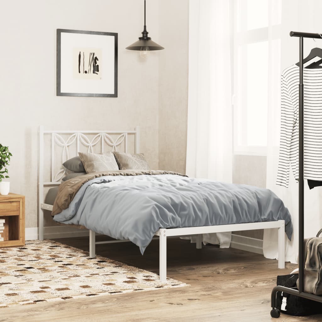 Metal Bedframe with Headboard White 90x190cm - Decor Base