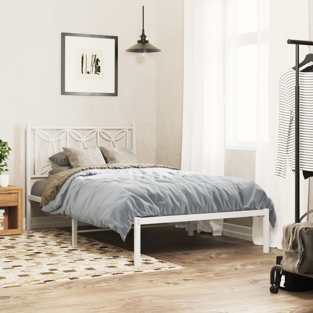 Metal Bedframe with Headboard White 100x190cm - All Things Good