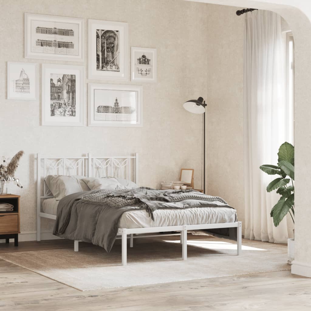 Metal Bedframe with Headboard White 120x190cm - All Things Good