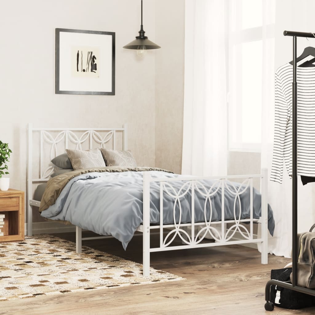 Metal Bedframe with Footboard White 90x190cm - Design Hut