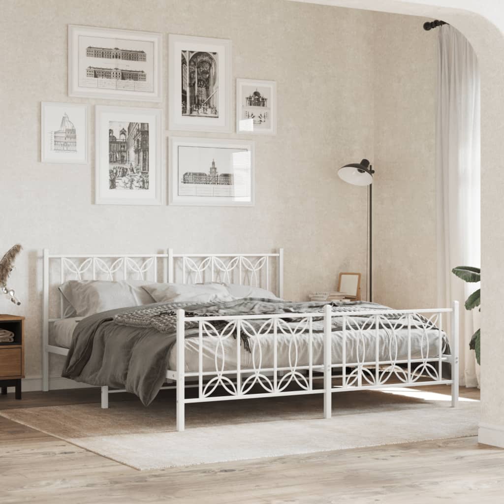 Metal Bedframe with Footboard White 183x213cm - All Things Good