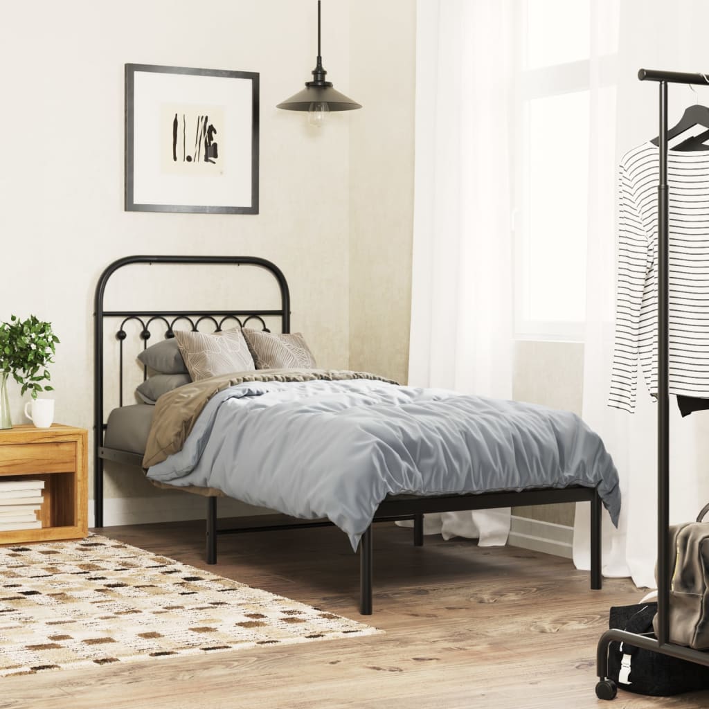 Metal Bedframe with Headboard Black 75x190cm - All Things Good