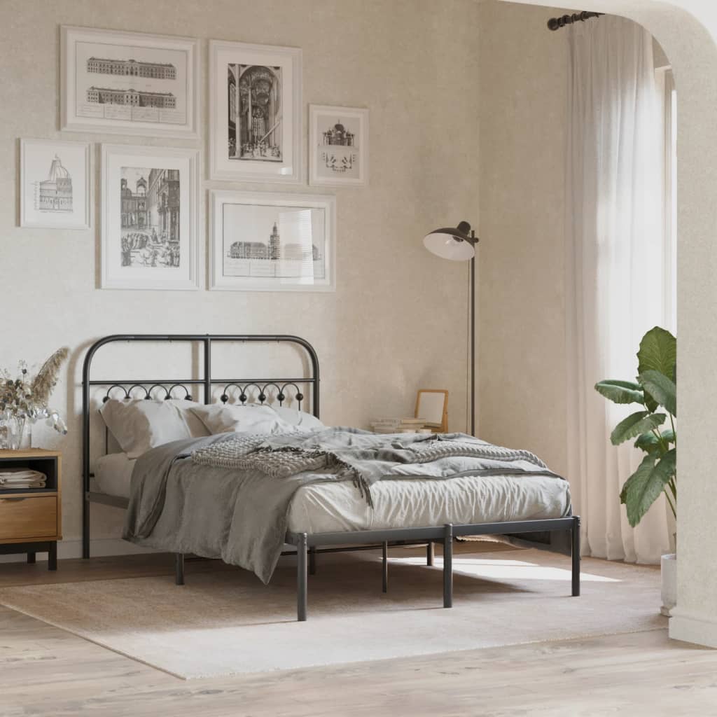 Metal Bedframe with Headboard Black 120x190cm - Design Hut