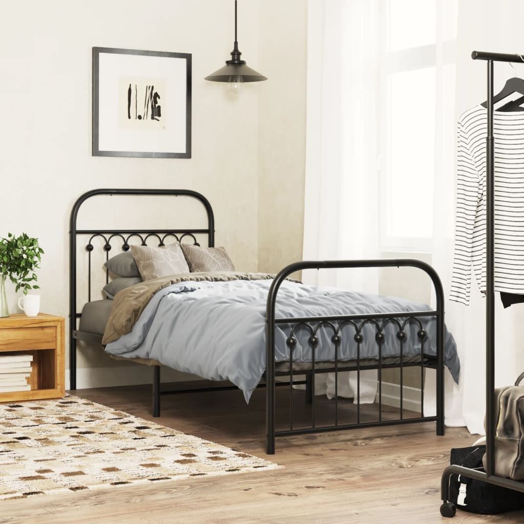 Metal Bedframe with Footboard Black 75x190cm - Design Hut