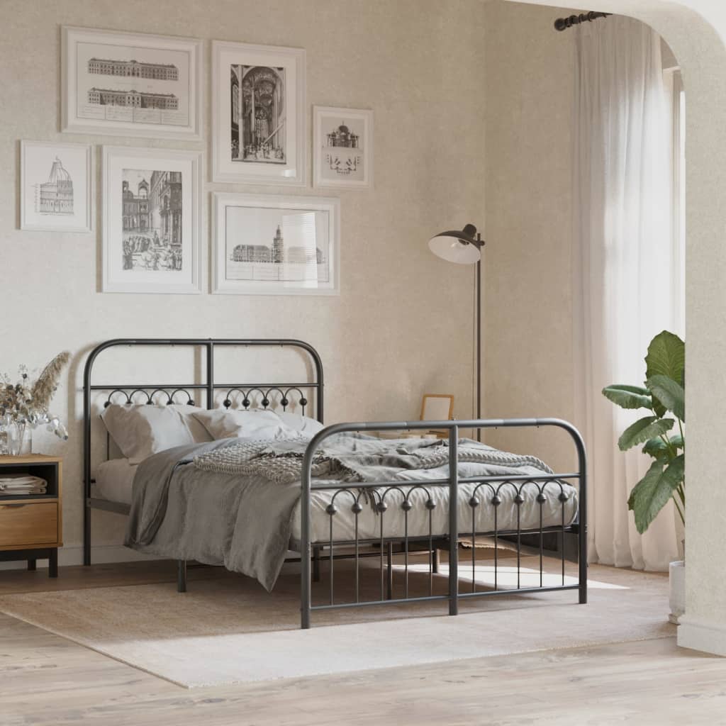 Metal Bedframe with Footboard Black 120x190cm - All Things Good