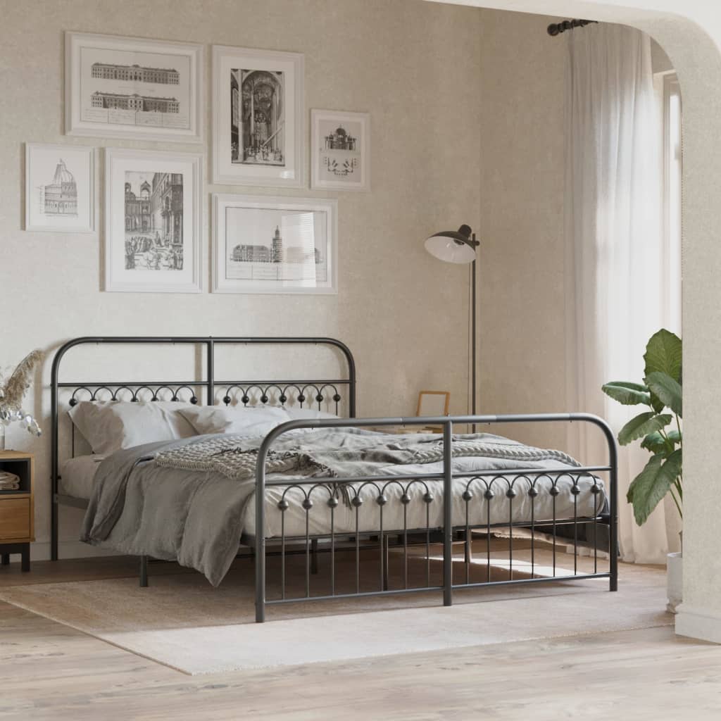 Metal Bedframe with Footboard Black 150x200cm - All Things Good