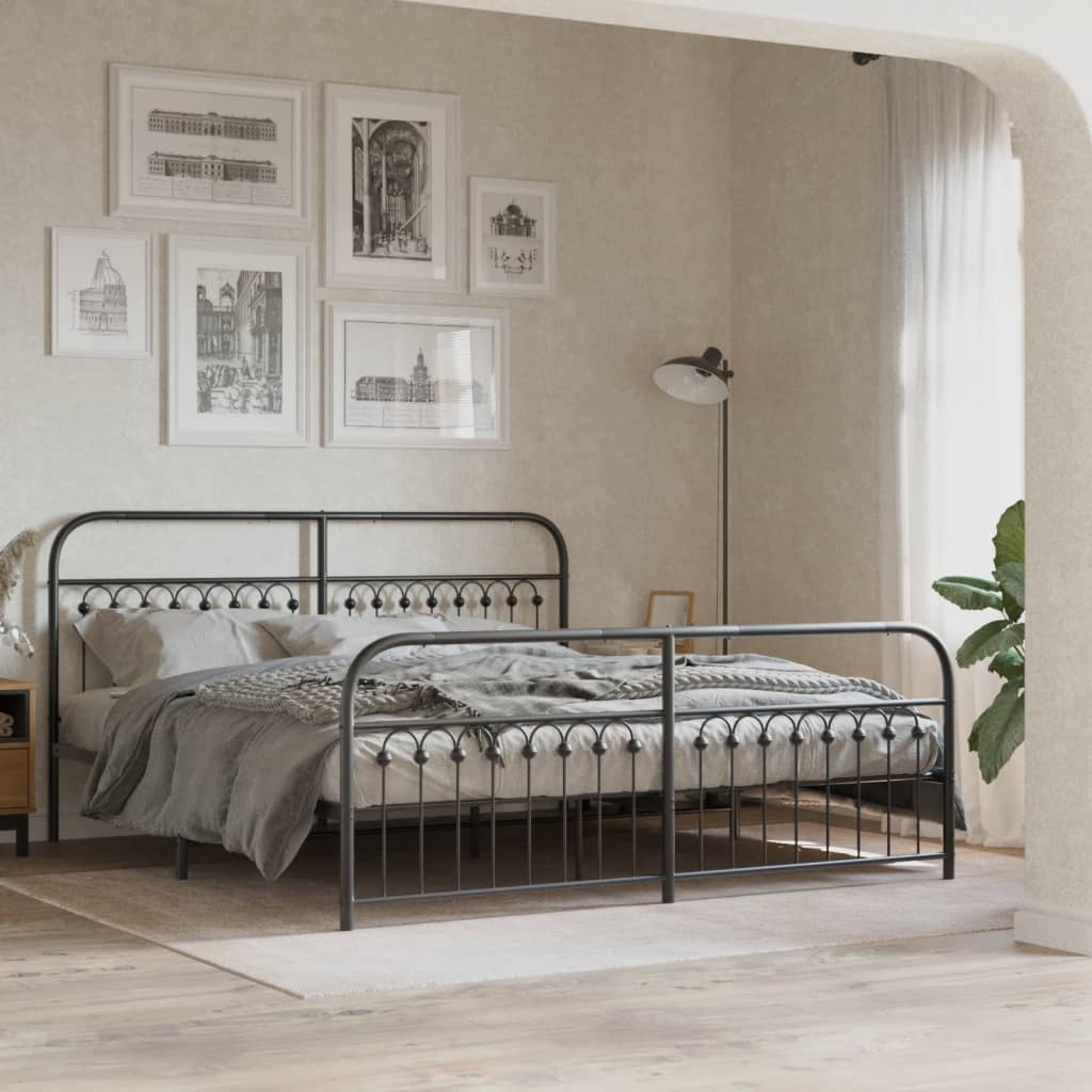 Metal Bedframe with Footboard Black 183x203cm - Decor Base