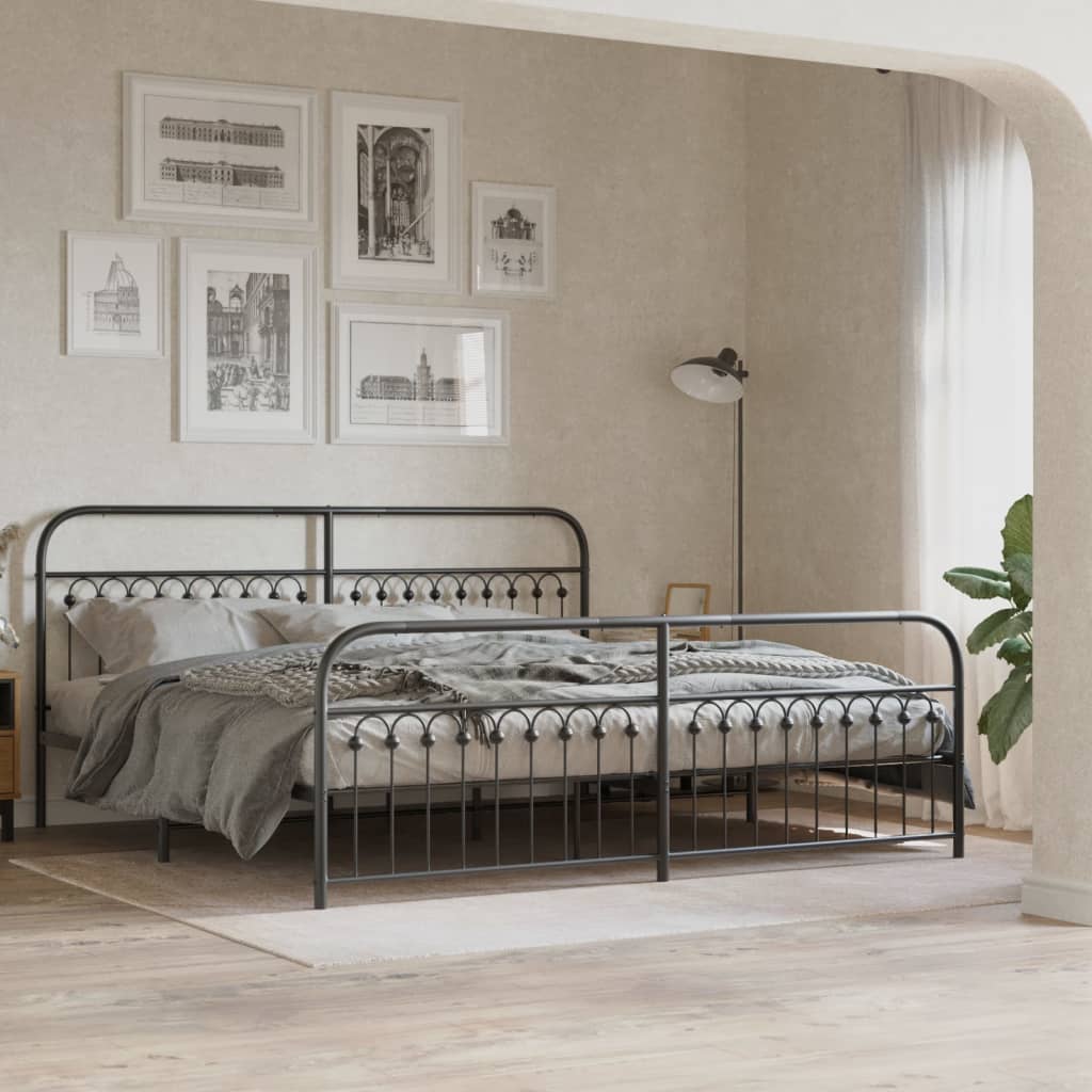 Metal Bedframe with Footboard Black 193x203cm - Discount Dealers
