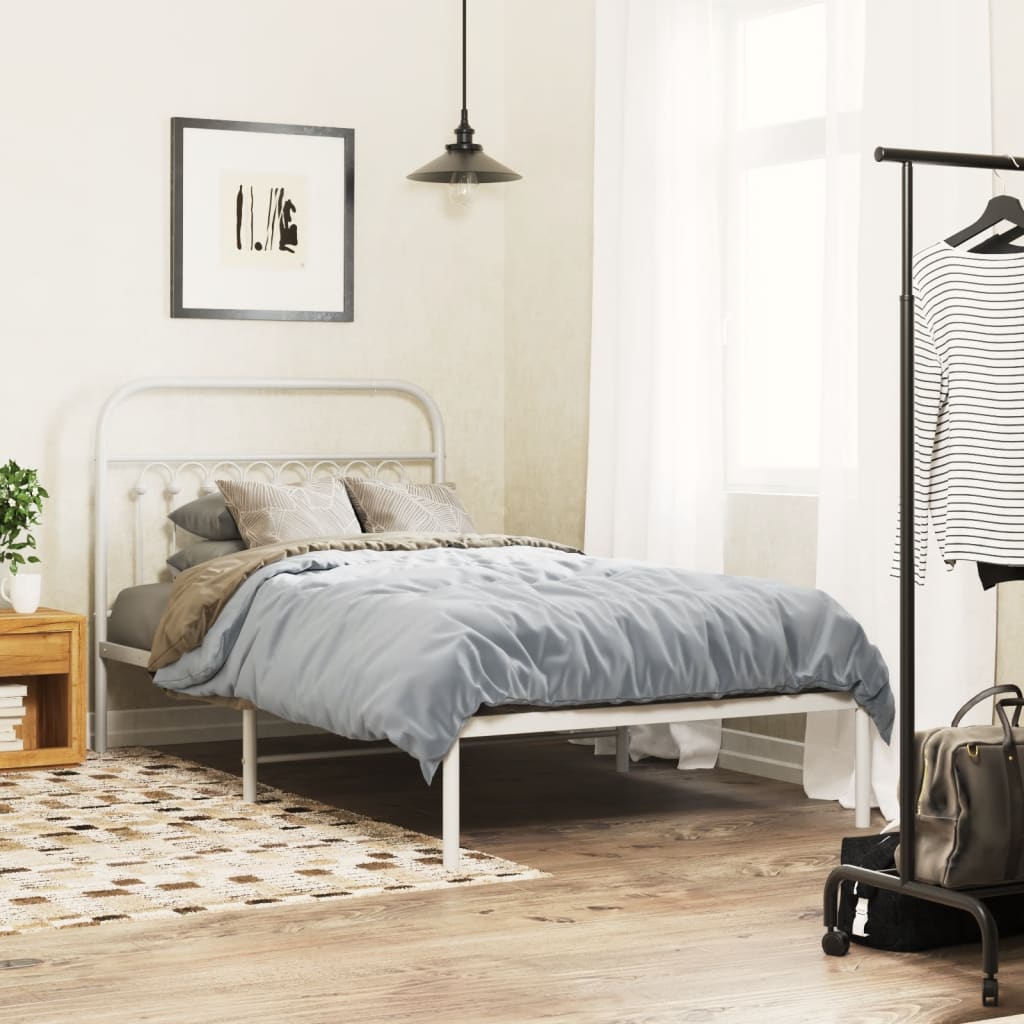 Metal Bedframe with Headboard White 100x190cm - All Things Good