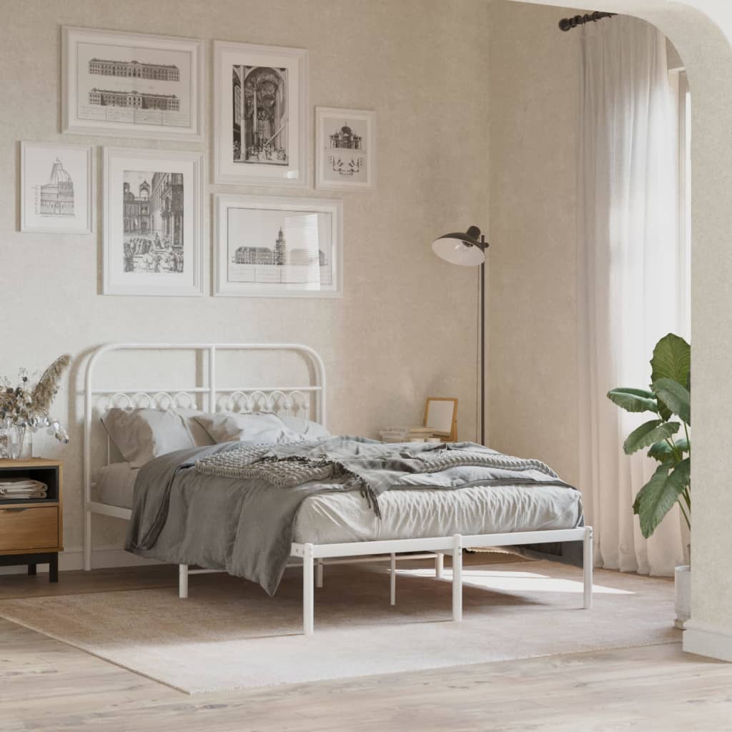 Metal Bedframe with Headboard White 120x190cm - Brittle & Co