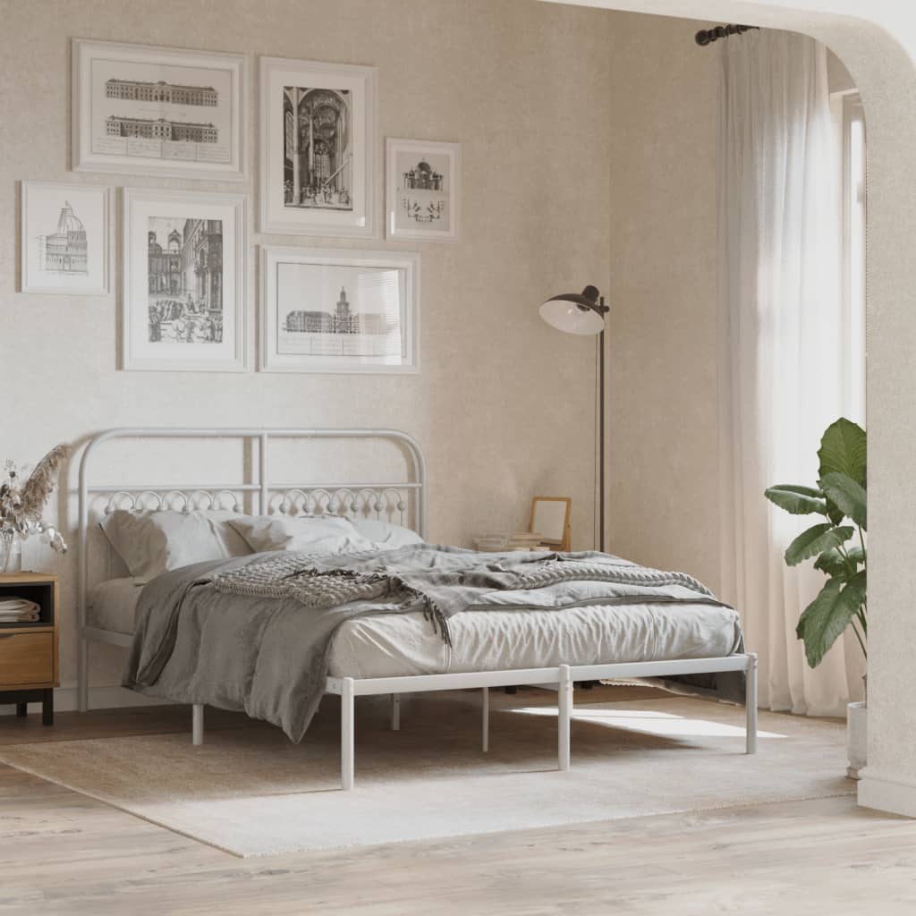 Metal Bedframe with Headboard White 140x200cm - Design Hut