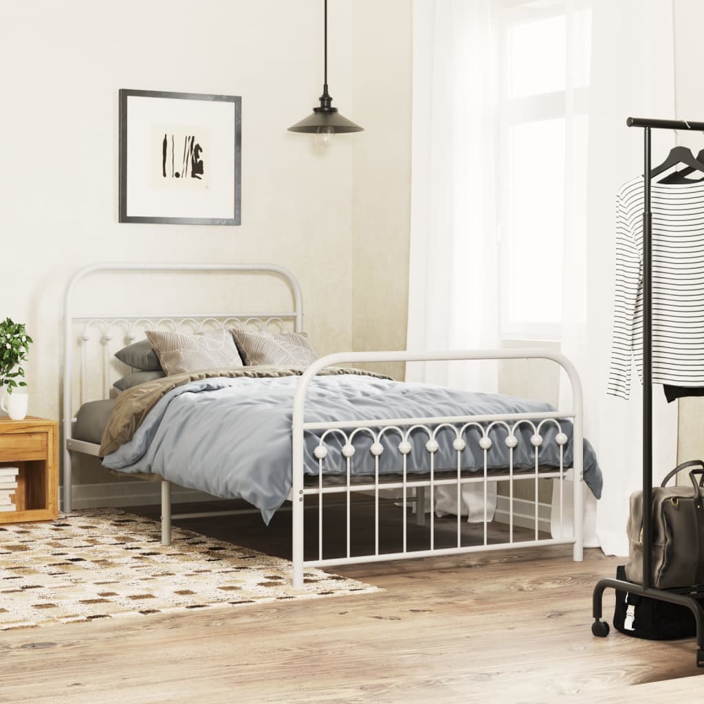 Metal Bedframe with Footboard White 107x203cm - All Things Good