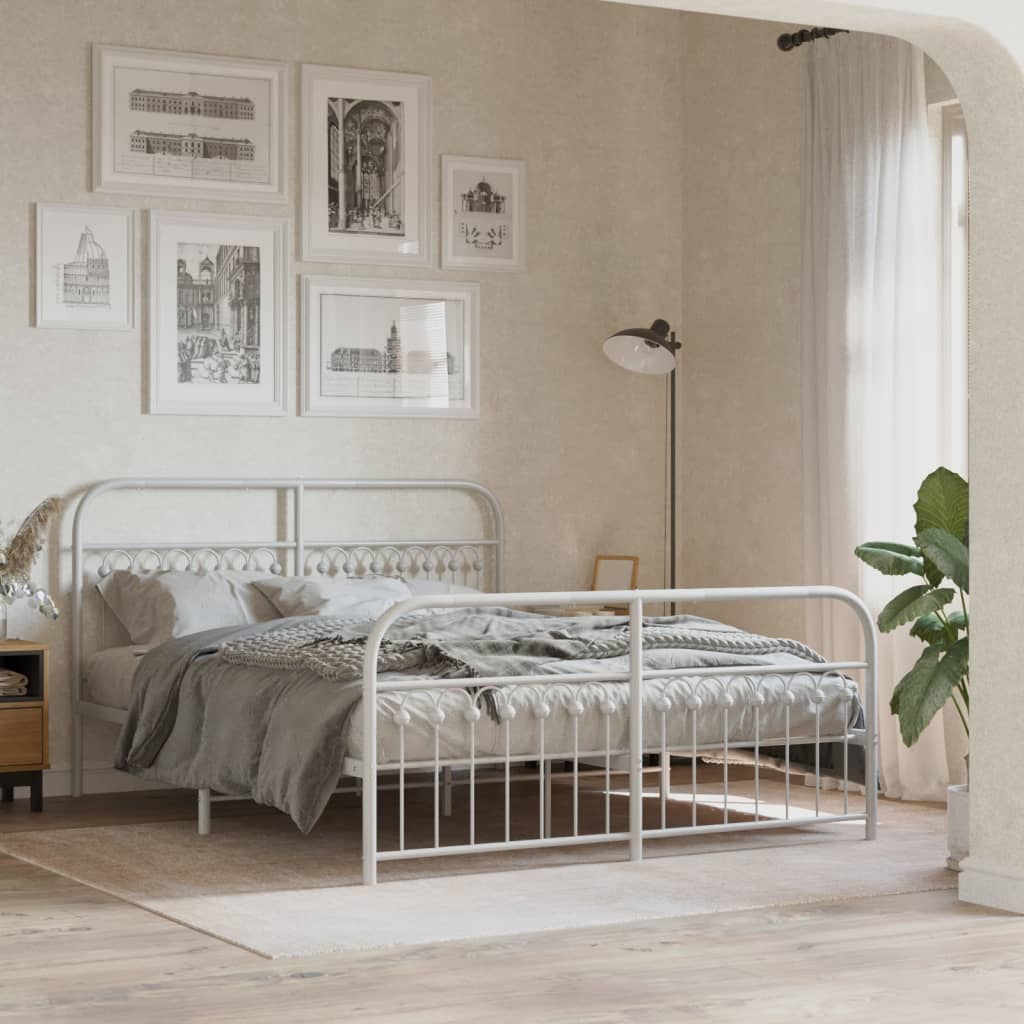 Metal Bedframe with Footboard White 150x200cm - Decor Base