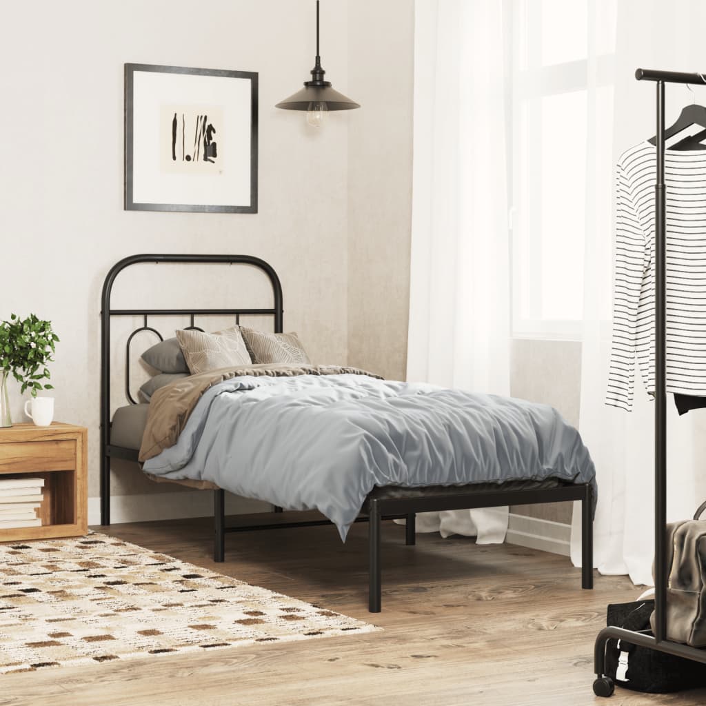 Metal Bedframe with Headboard Black 75x190cm - All Things Good