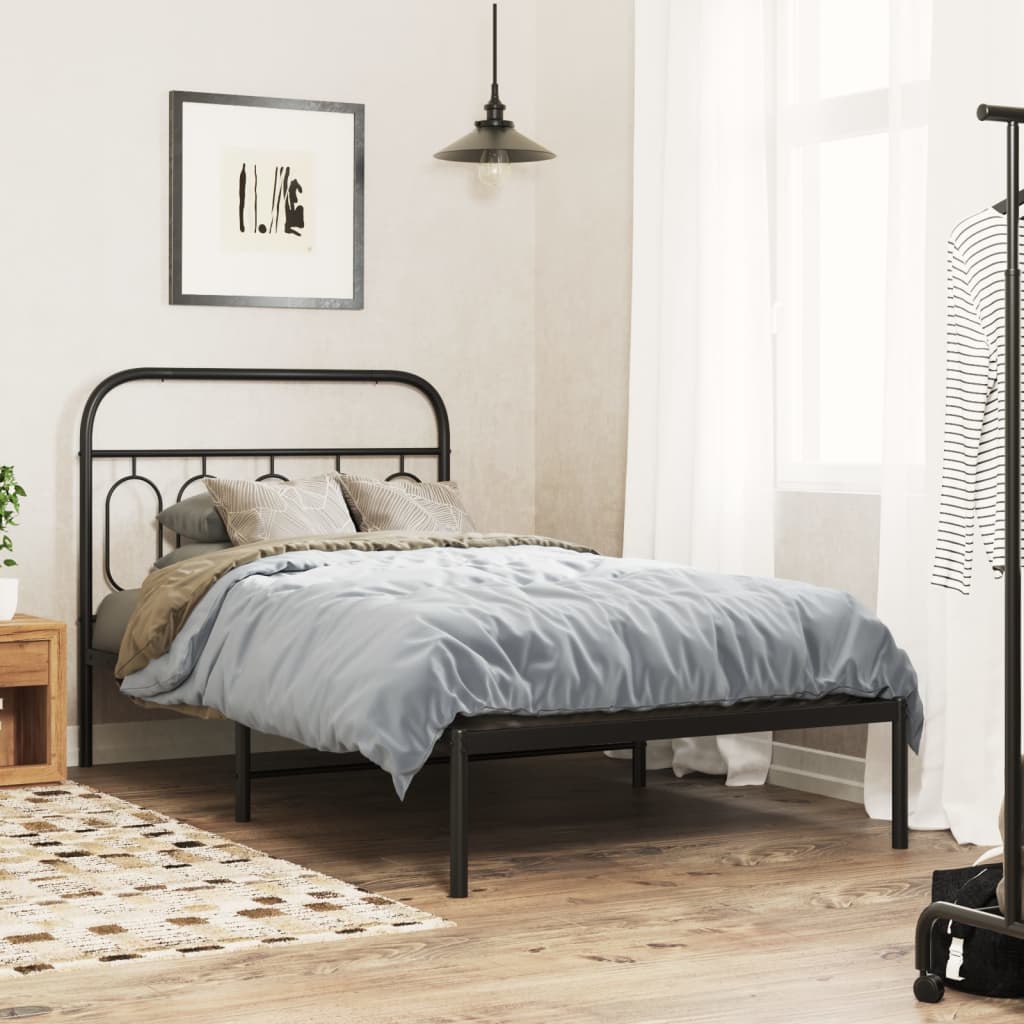 Metal Bedframe with Headboard Black 107x203cm - Tyrell & Tyrell