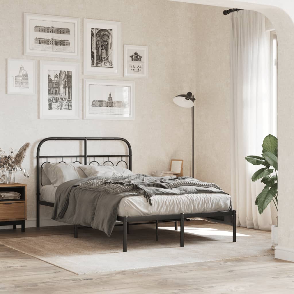 Metal Bedframe with Headboard Black 120x200cm - Design Hut