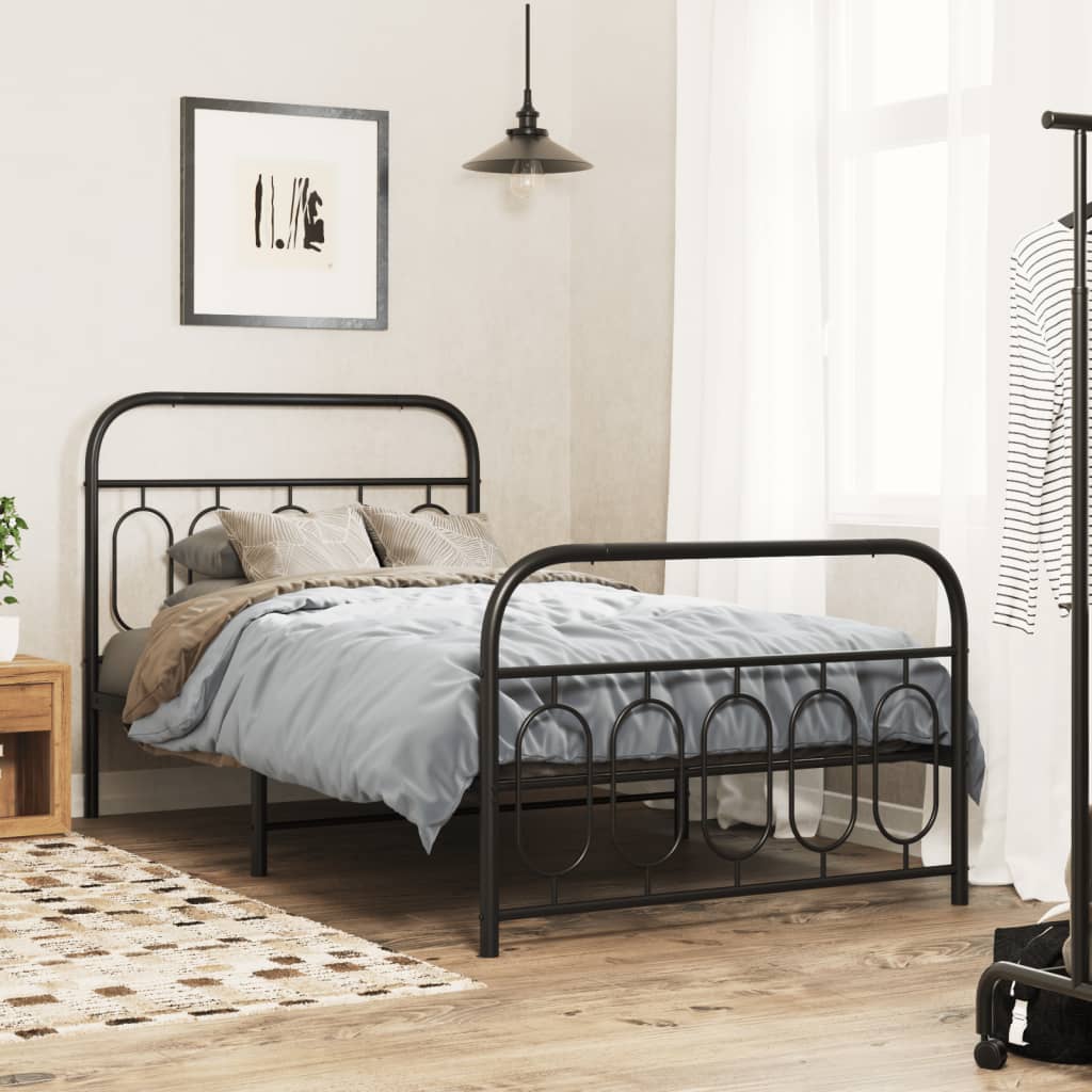 Metal Bedframe with Footboard Black 107x203cm - All Things Good