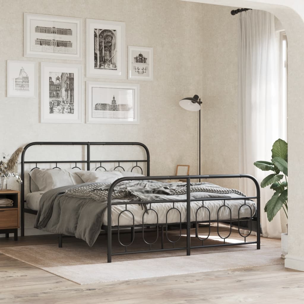 Metal Bedframe with Footboard Black 140x190cm - All Things Good