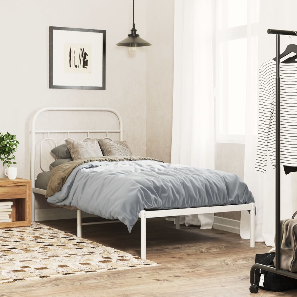 Metal Bedframe with Headboard White 80x200cm - Design Hut