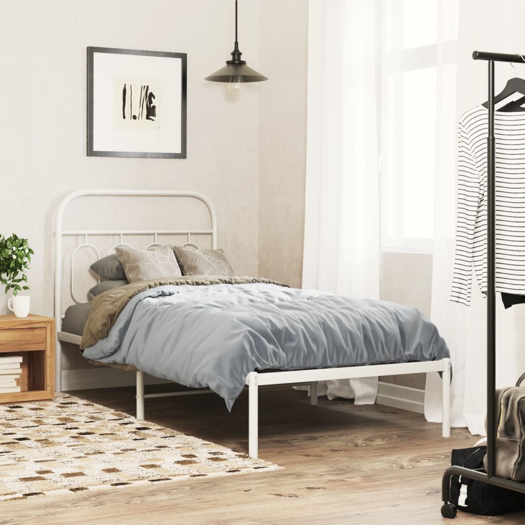 Metal Bedframe with Headboard White 90x200cm - Merkel Designers