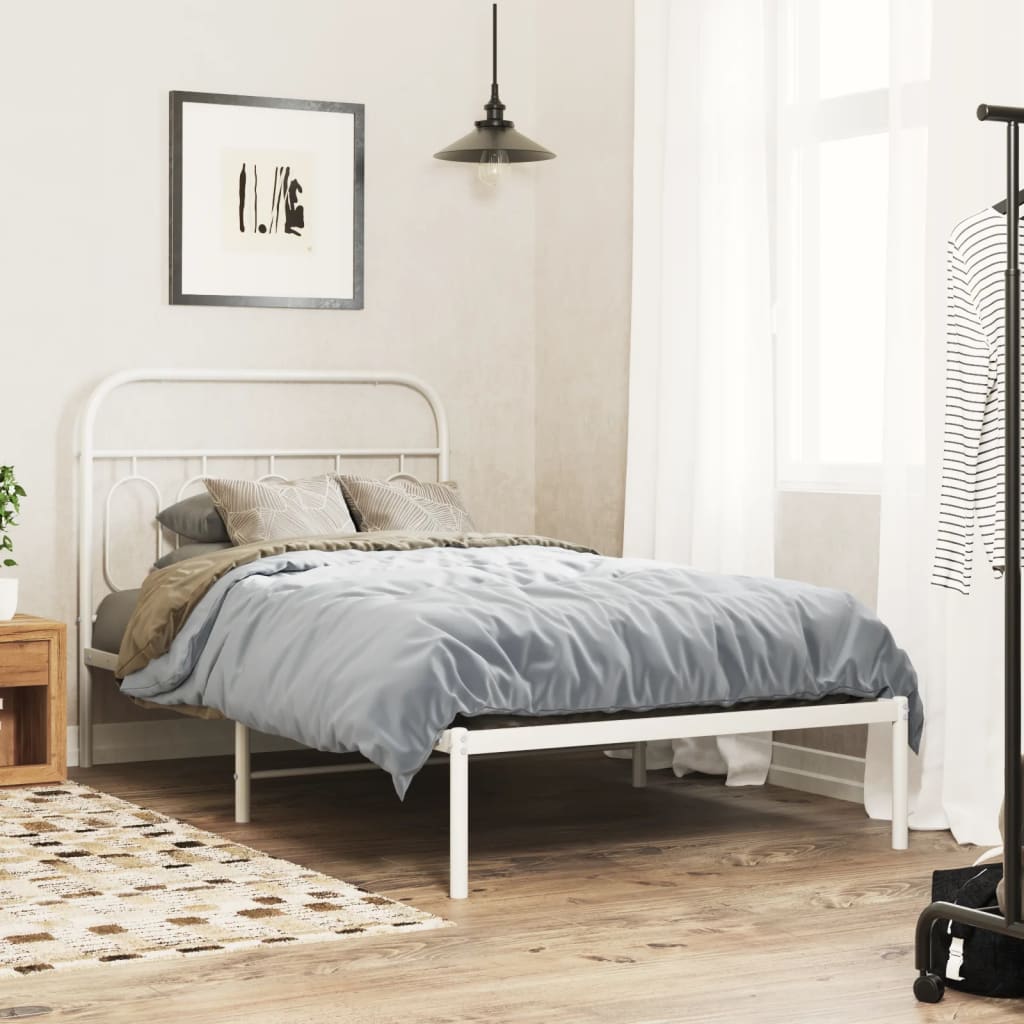 Metal Bedframe with Headboard White 107x203cm - Brittle & Co