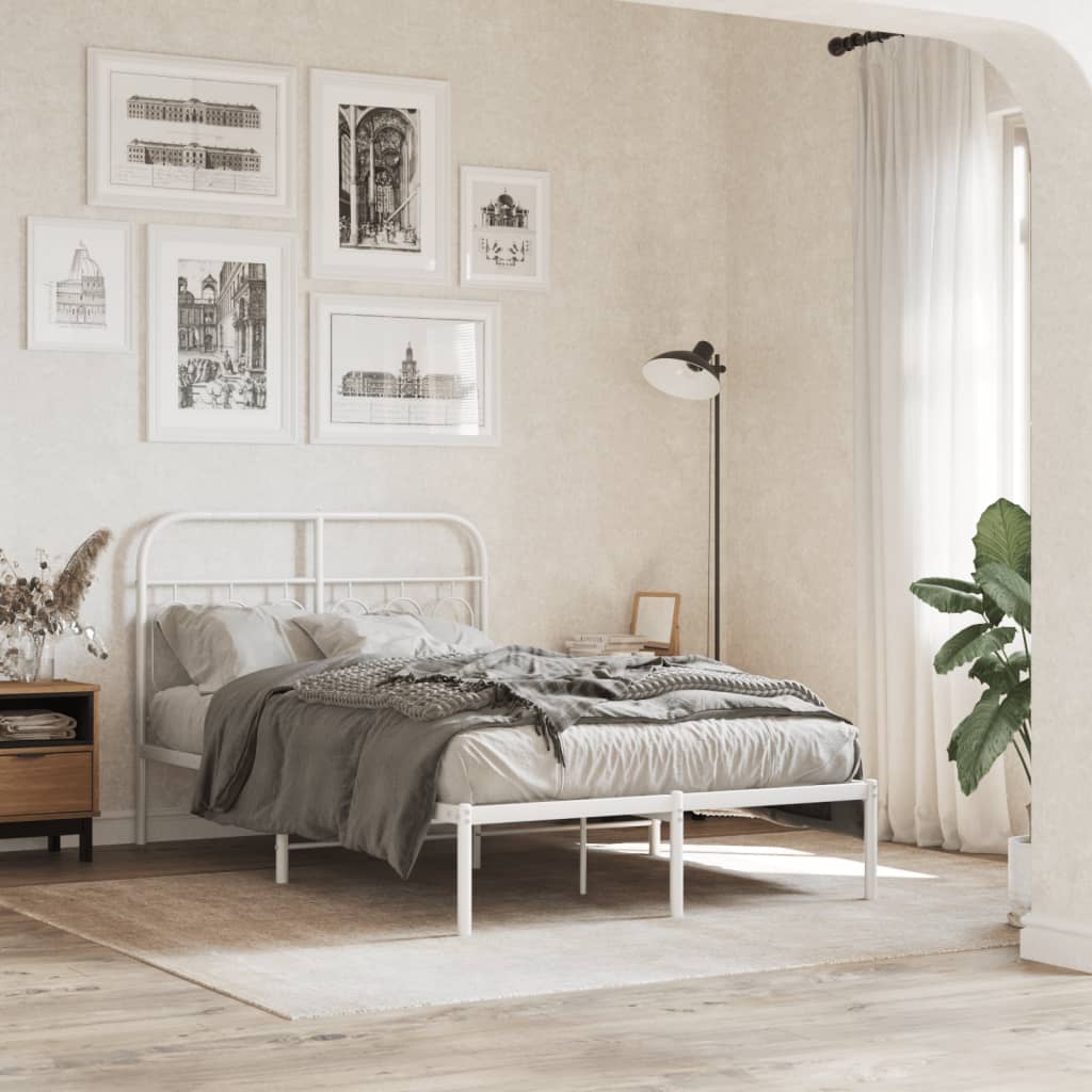 Metal Bedframe with Headboard White 120x190cm - Brittle & Co