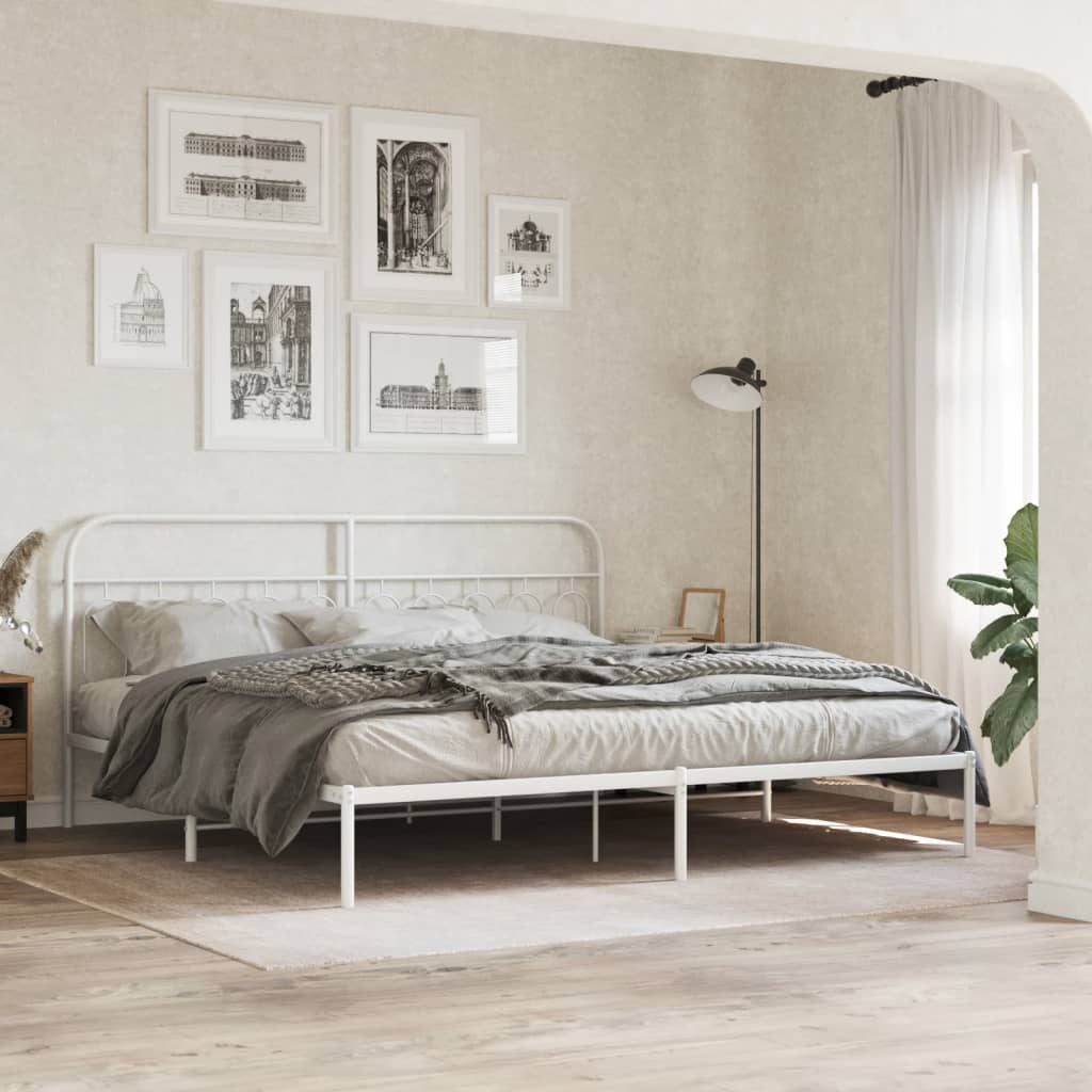 Metal Bedframe with Headboard White 200x200cm - Decor Base